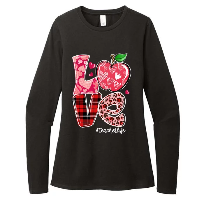 Red Plaid Love Teacher Life Happy Valentine's Day Gift Womens CVC Long Sleeve Shirt