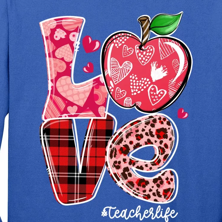 Red Plaid Love Teacher Life Happy Valentine's Day Gift Tall Long Sleeve T-Shirt