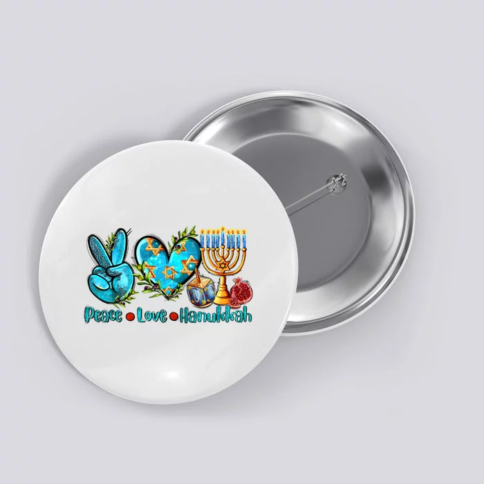 Retro Peace Love Hanukkah Jewish Button