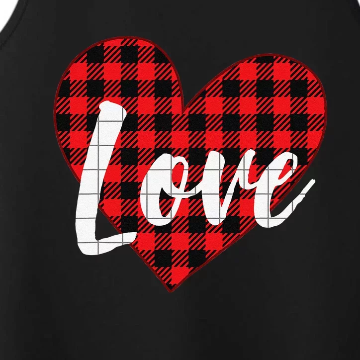 Red Plaid LOVE Heart Happy Valentine's Day Gifts Performance Tank