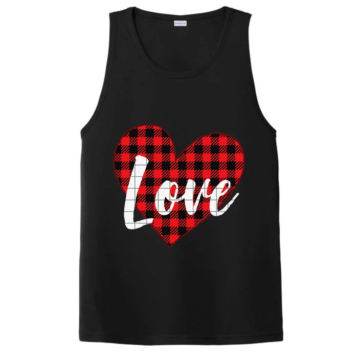 Red Plaid LOVE Heart Happy Valentine's Day Gifts Performance Tank