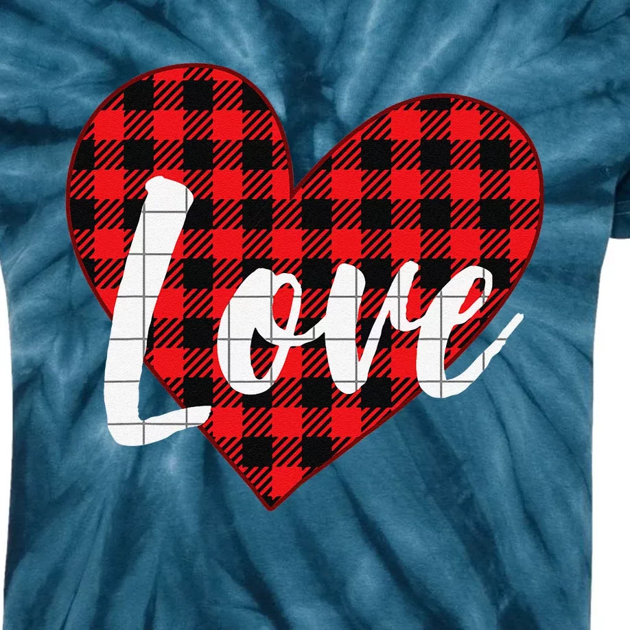 Red Plaid LOVE Heart Happy Valentine's Day Gifts Kids Tie-Dye T-Shirt