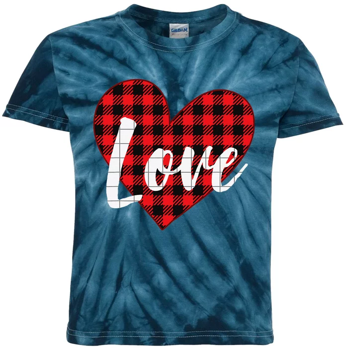 Red Plaid LOVE Heart Happy Valentine's Day Gifts Kids Tie-Dye T-Shirt