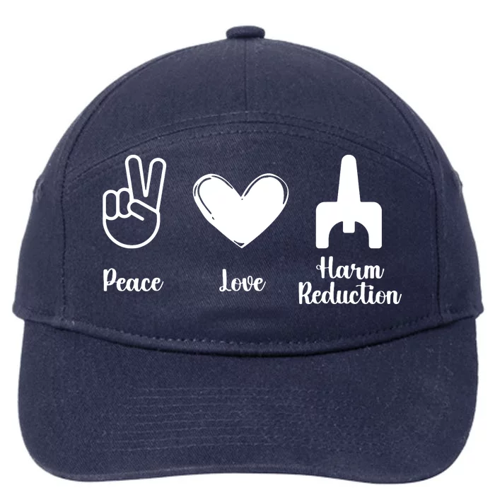 Retro Peace Love Harm Reduction Overdose Awareness Nurse 7-Panel Snapback Hat