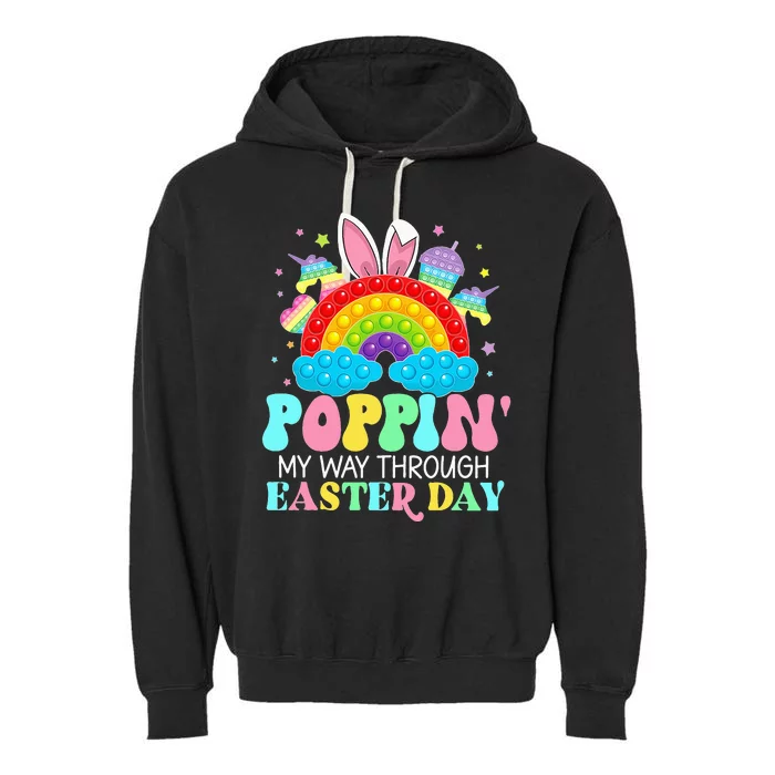 Rainbow Poppin' My Way Through Easter Day Bester Bunny Garment-Dyed Fleece Hoodie