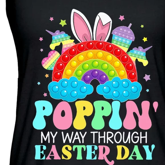 Rainbow Poppin' My Way Through Easter Day Bester Bunny Ladies Essential Flowy Tank