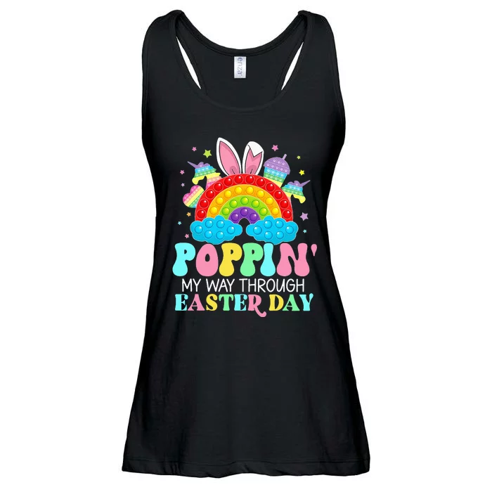 Rainbow Poppin' My Way Through Easter Day Bester Bunny Ladies Essential Flowy Tank