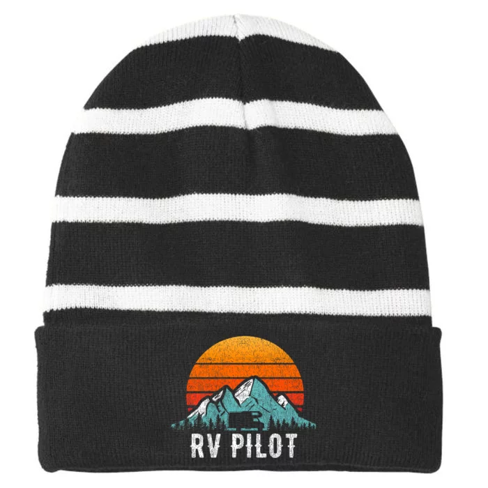 Rv Pilot Motorhome Travel Vacation Gift Striped Beanie with Solid Band