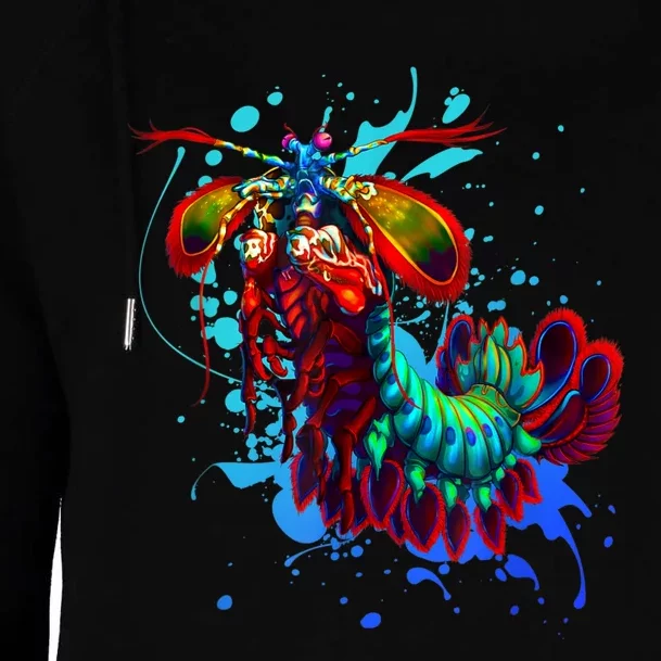 Rainbow Peacock Mantis Shrimp Blue Splash Womens Funnel Neck Pullover Hood