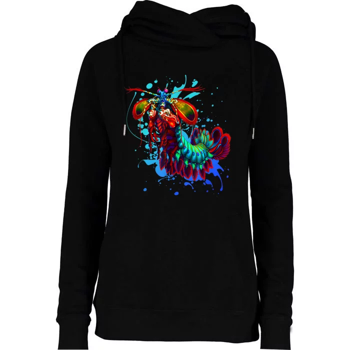 Rainbow Peacock Mantis Shrimp Blue Splash Womens Funnel Neck Pullover Hood