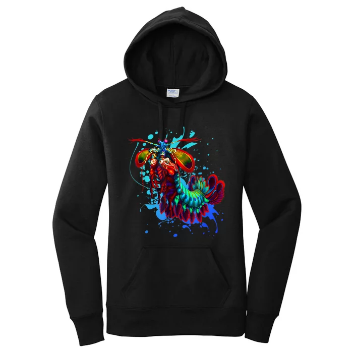 Rainbow Peacock Mantis Shrimp Blue Splash Women's Pullover Hoodie