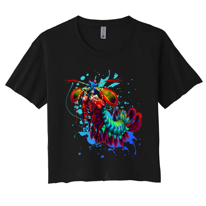 Rainbow Peacock Mantis Shrimp Blue Splash Women's Crop Top Tee