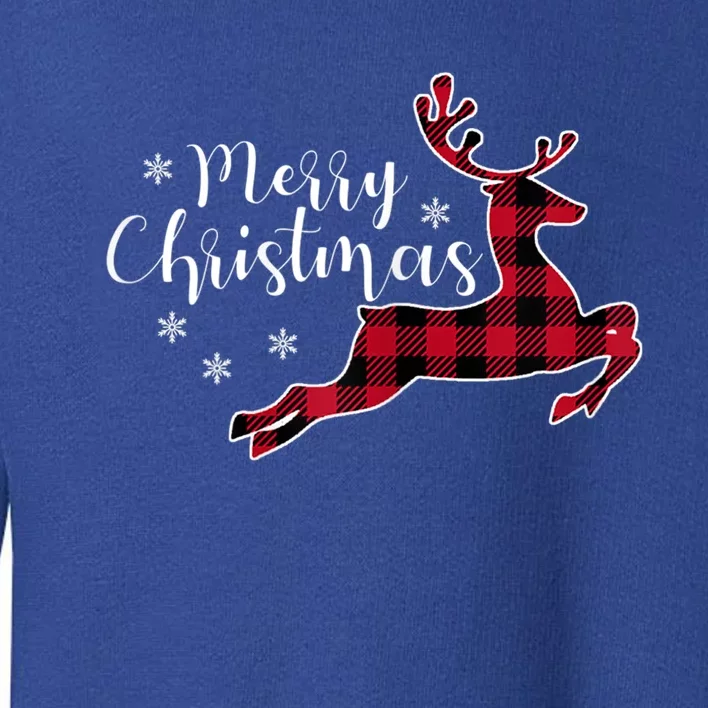 Red Plaid Merry Christmas Letter Reindeer Snowflake Buffalo Gift Toddler Sweatshirt