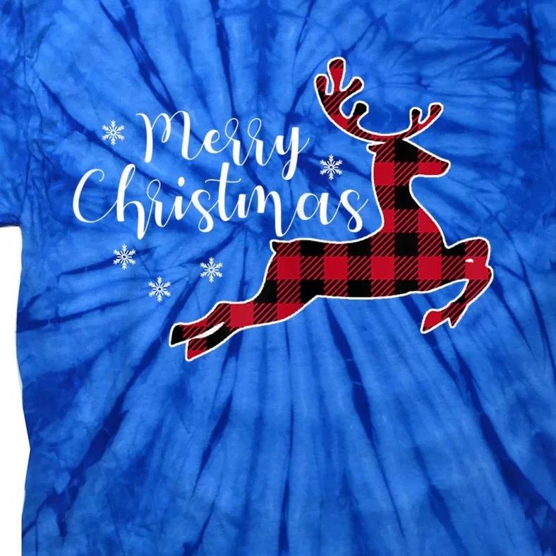 Red Plaid Merry Christmas Letter Reindeer Snowflake Buffalo Gift Tie-Dye T-Shirt