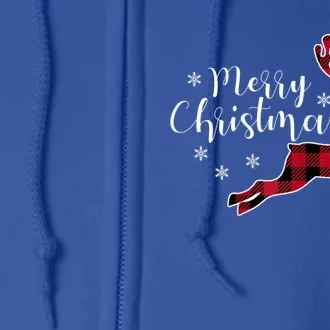 Red Plaid Merry Christmas Letter Reindeer Snowflake Buffalo Gift Full Zip Hoodie