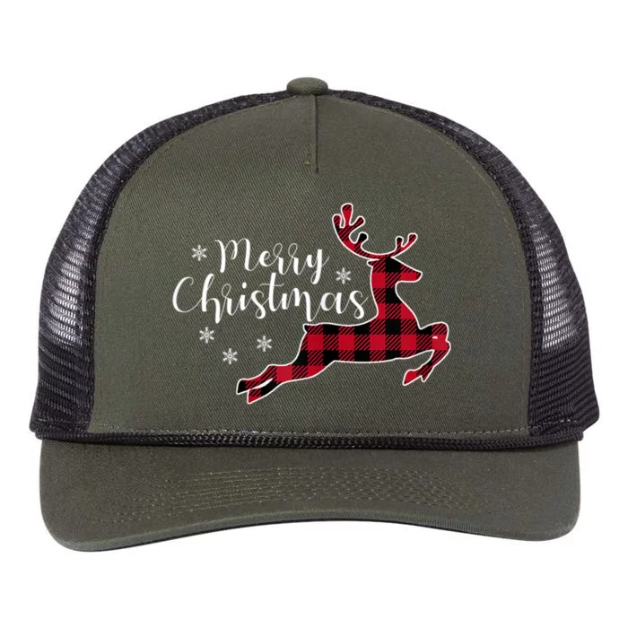 Red Plaid Merry Christmas Letter Reindeer Snowflake Buffalo Gift Retro Rope Trucker Hat Cap