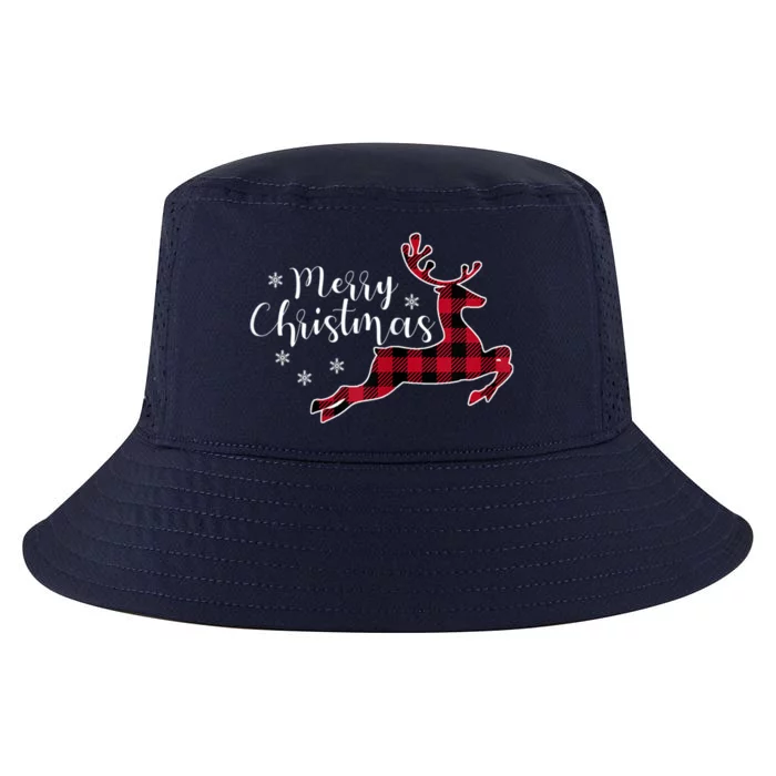 Red Plaid Merry Christmas Letter Reindeer Snowflake Buffalo Gift Cool Comfort Performance Bucket Hat