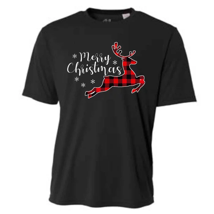 Red Plaid Merry Christmas Letter Reindeer Snowflake Buffalo Cooling Performance Crew T-Shirt