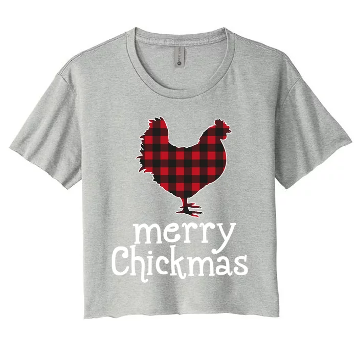 Red Plaid Merry Chickmas Gift Funny Christmas Chicken Lover Gift Women's Crop Top Tee