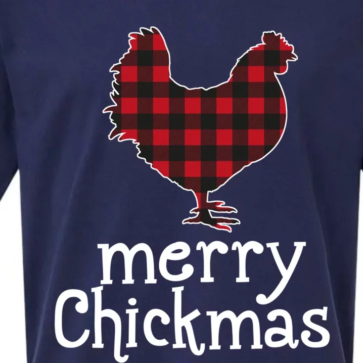 Red Plaid Merry Chickmas Gift Funny Christmas Chicken Lover Gift Sueded Cloud Jersey T-Shirt