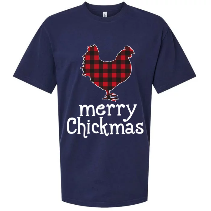 Red Plaid Merry Chickmas Gift Funny Christmas Chicken Lover Gift Sueded Cloud Jersey T-Shirt