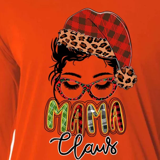 Red Plaid Mama Claus Messy Bun Family Christmas Matching Pjs Gift Cooling Performance Long Sleeve Crew