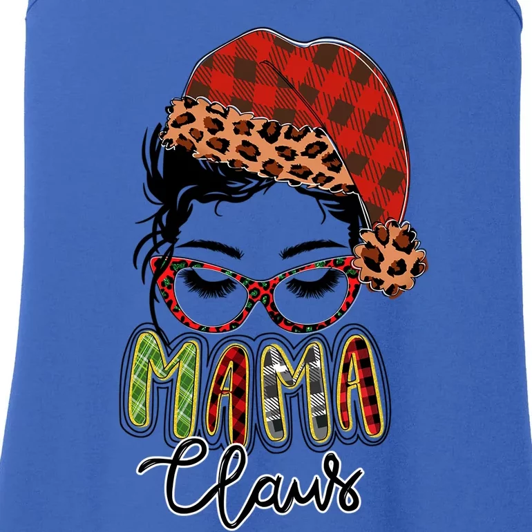 Red Plaid Mama Claus Messy Bun Family Christmas Matching Pjs Gift Ladies Essential Tank