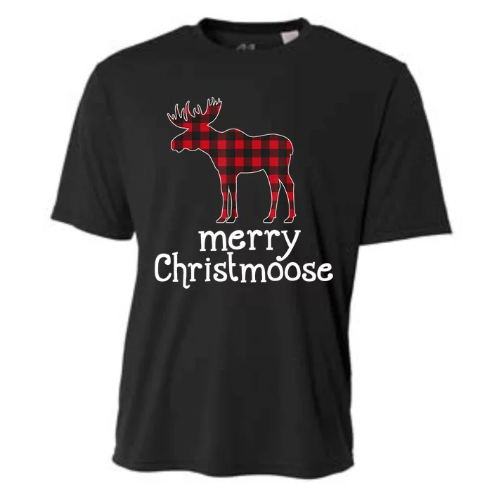 Red Plaid Merry Christmoose Christmas GIFT Cooling Performance Crew T-Shirt