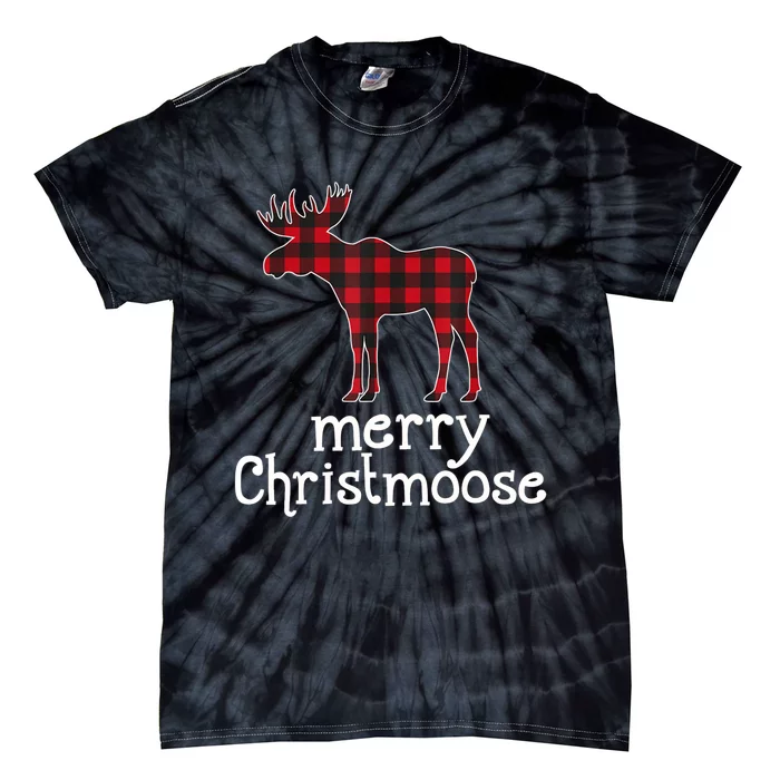 Red Plaid Merry Christmoose Christmas GIFT Tie-Dye T-Shirt