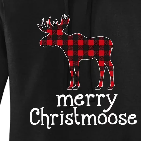 Red Plaid Merry Christmoose Christmas Moose Lovers Women's Pullover Hoodie