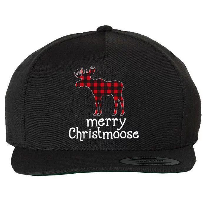 Red Plaid Merry Christmoose Christmas Moose Lovers Wool Snapback Cap