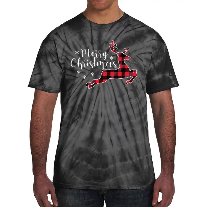 Red Plaid Merry Christmas Letter Reindeer Snowflake Buffalo Tie-Dye T-Shirt