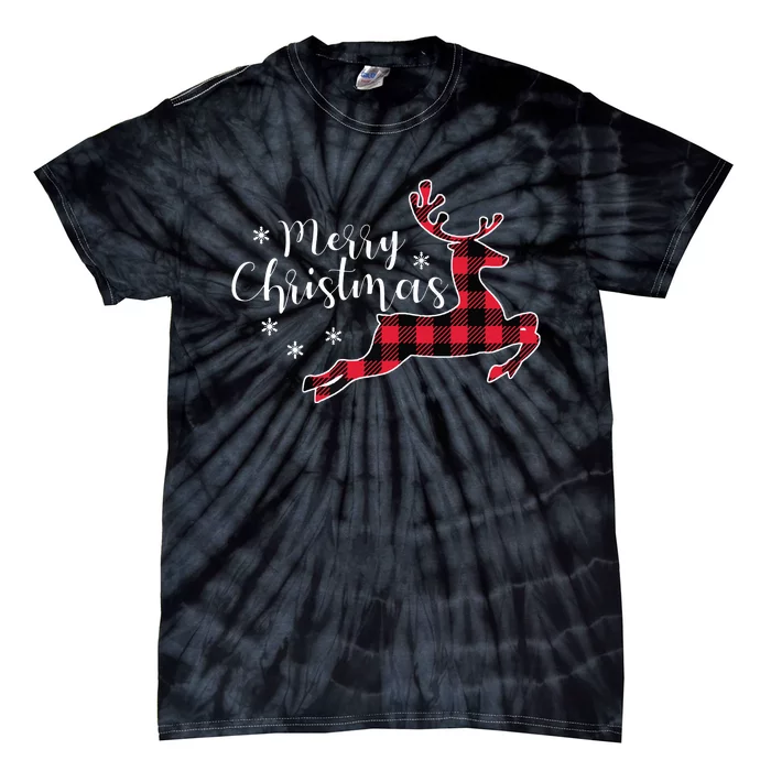 Red Plaid Merry Christmas Letter Reindeer Snowflake Buffalo Tie-Dye T-Shirt