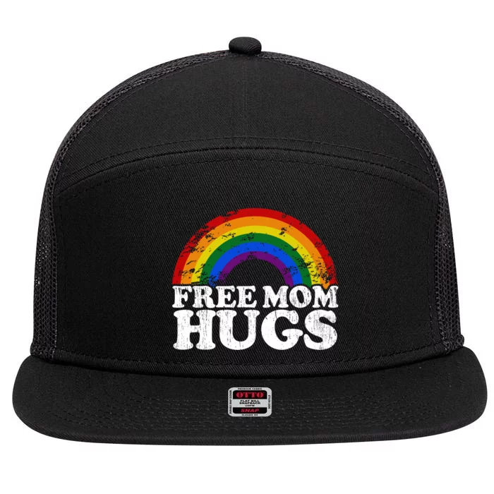 Rainbow Pride Month Lgbt Proud Vintage Free Mom Hugs 7 Panel Mesh Trucker Snapback Hat