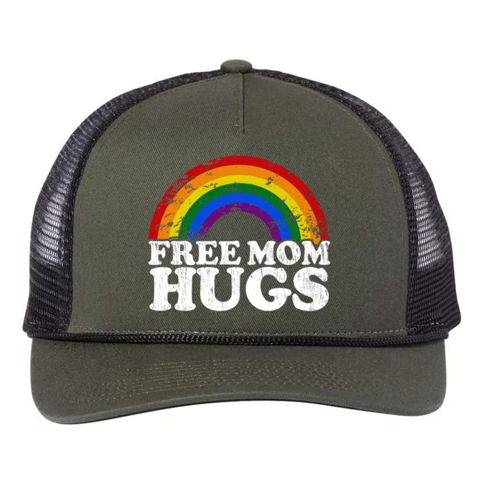 Rainbow Pride Month Lgbt Proud Vintage Free Mom Hugs Retro Rope Trucker Hat Cap