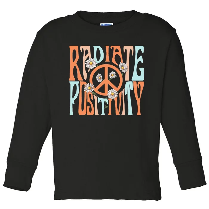 Radiate Positivity Motivational Boho Style Toddler Long Sleeve Shirt