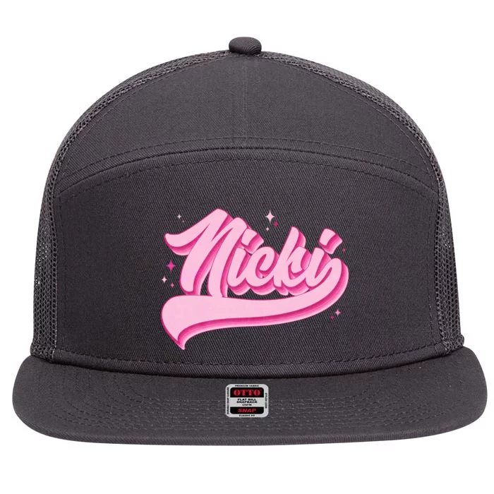 Retro Pink Nicki 7 Panel Mesh Trucker Snapback Hat