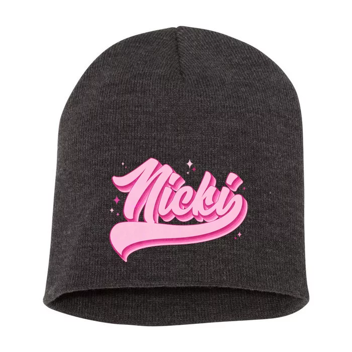 Retro Pink Nicki Short Acrylic Beanie