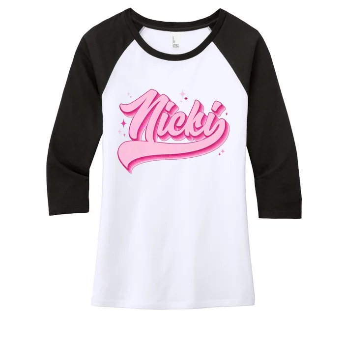 Retro Pink Nicki Women's Tri-Blend 3/4-Sleeve Raglan Shirt