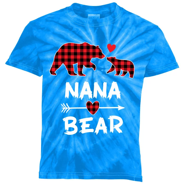 Red Plaid Nana Bear Xmas Funny Family Christmas Pajama Funny Gift Kids Tie-Dye T-Shirt