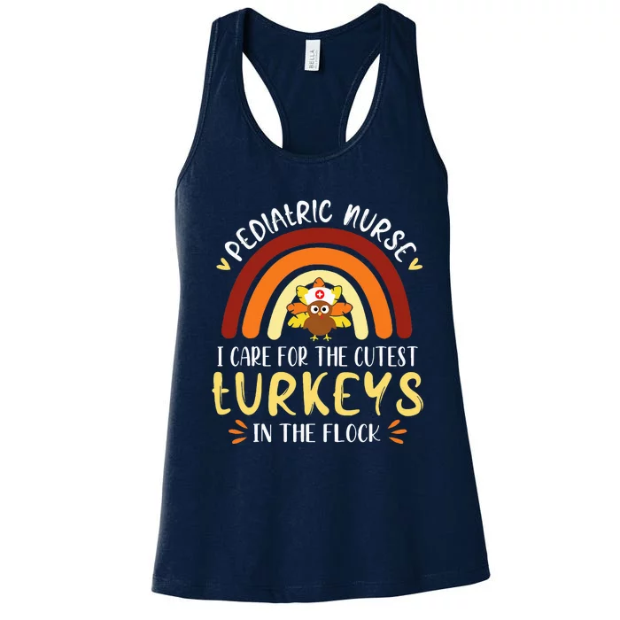 Rainbow PEDS Nurse Cutest Turkeys Thanksgiving Women's Racerback Tank