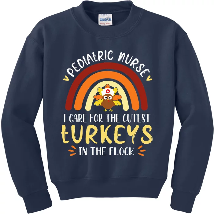 Rainbow PEDS Nurse Cutest Turkeys Thanksgiving Kids Sweatshirt