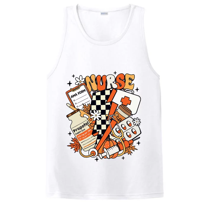 Retro Pumpkin Nurse Life Thanksgiving Fall Autumn Nurse Performance Tank