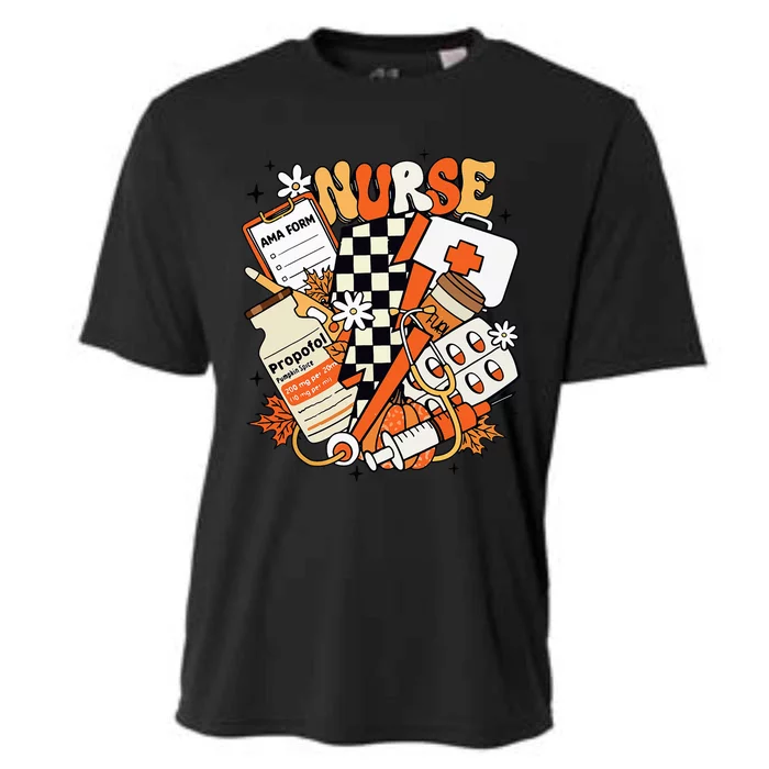 Retro Pumpkin Nurse Life Thanksgiving Fall Autumn Nurse Cooling Performance Crew T-Shirt