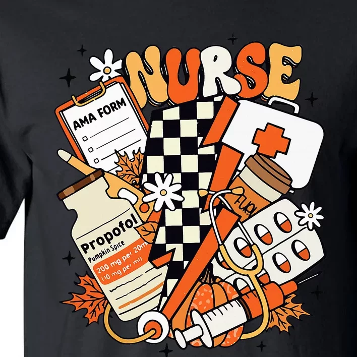 Retro Pumpkin Nurse Life Thanksgiving Fall Autumn Nurse Tall T-Shirt