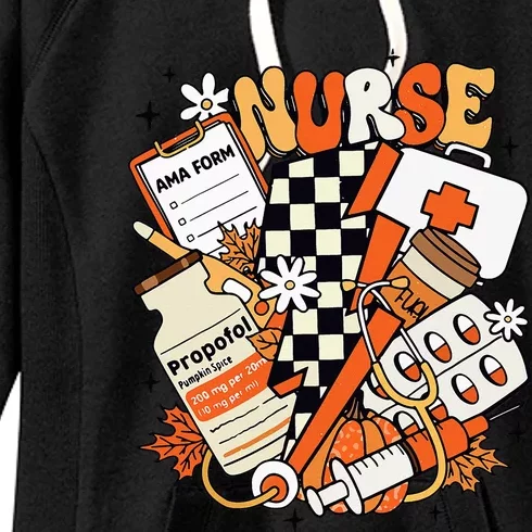 Retro Pumpkin Nurse Life Thanksgiving Fall Autumn Nurse Women's Fleece Hoodie