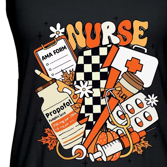 Retro Pumpkin Nurse Life Thanksgiving Fall Autumn Nurse Ladies Essential Flowy Tank