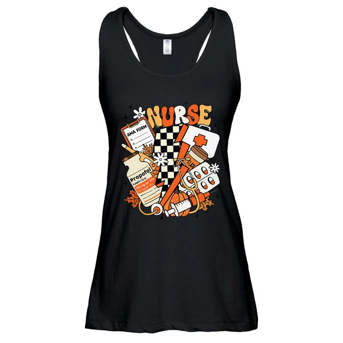 Retro Pumpkin Nurse Life Thanksgiving Fall Autumn Nurse Ladies Essential Flowy Tank