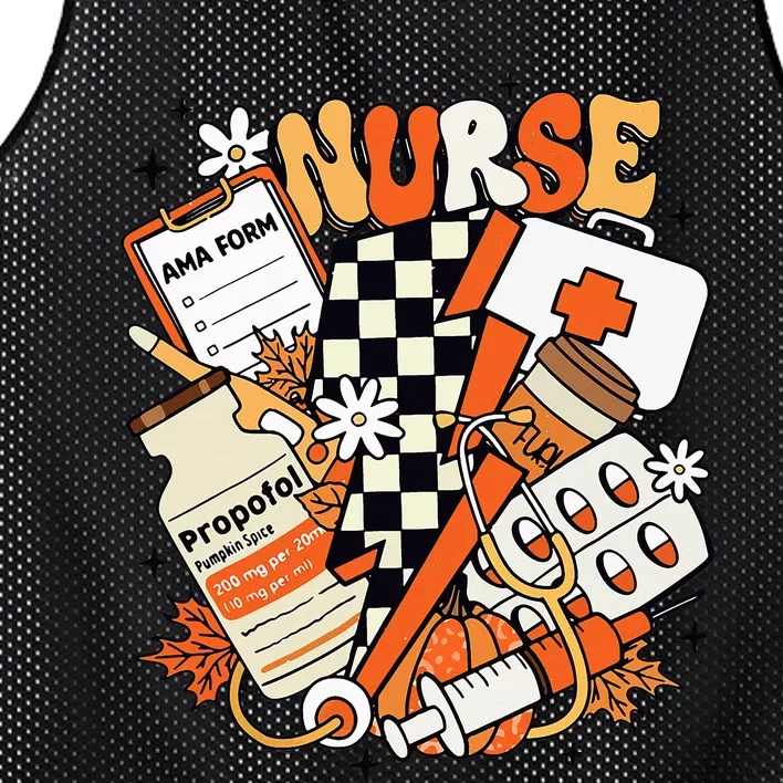 Retro Pumpkin Nurse Life Thanksgiving Fall Autumn Nurse Mesh Reversible Basketball Jersey Tank