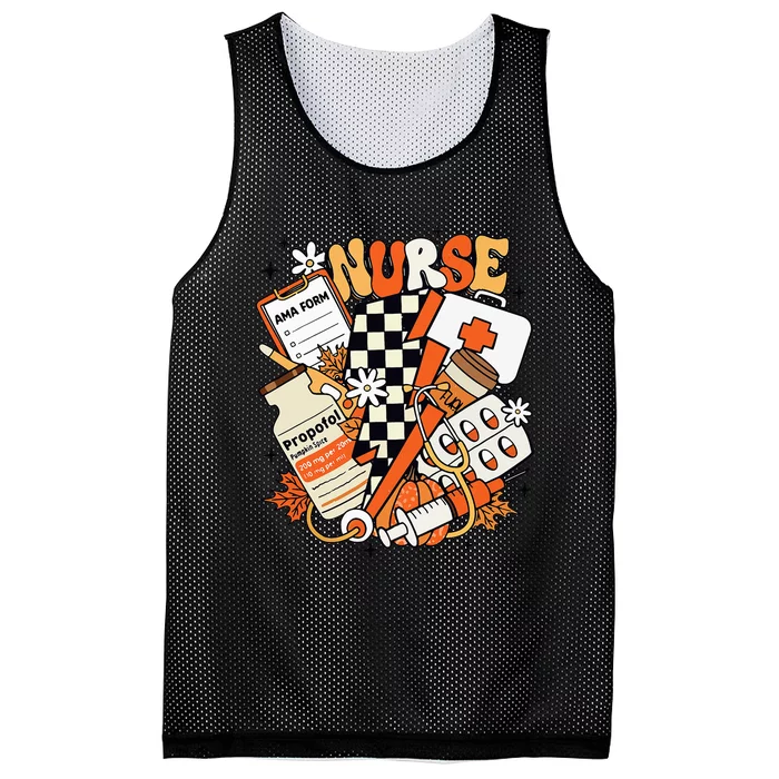 Retro Pumpkin Nurse Life Thanksgiving Fall Autumn Nurse Mesh Reversible Basketball Jersey Tank